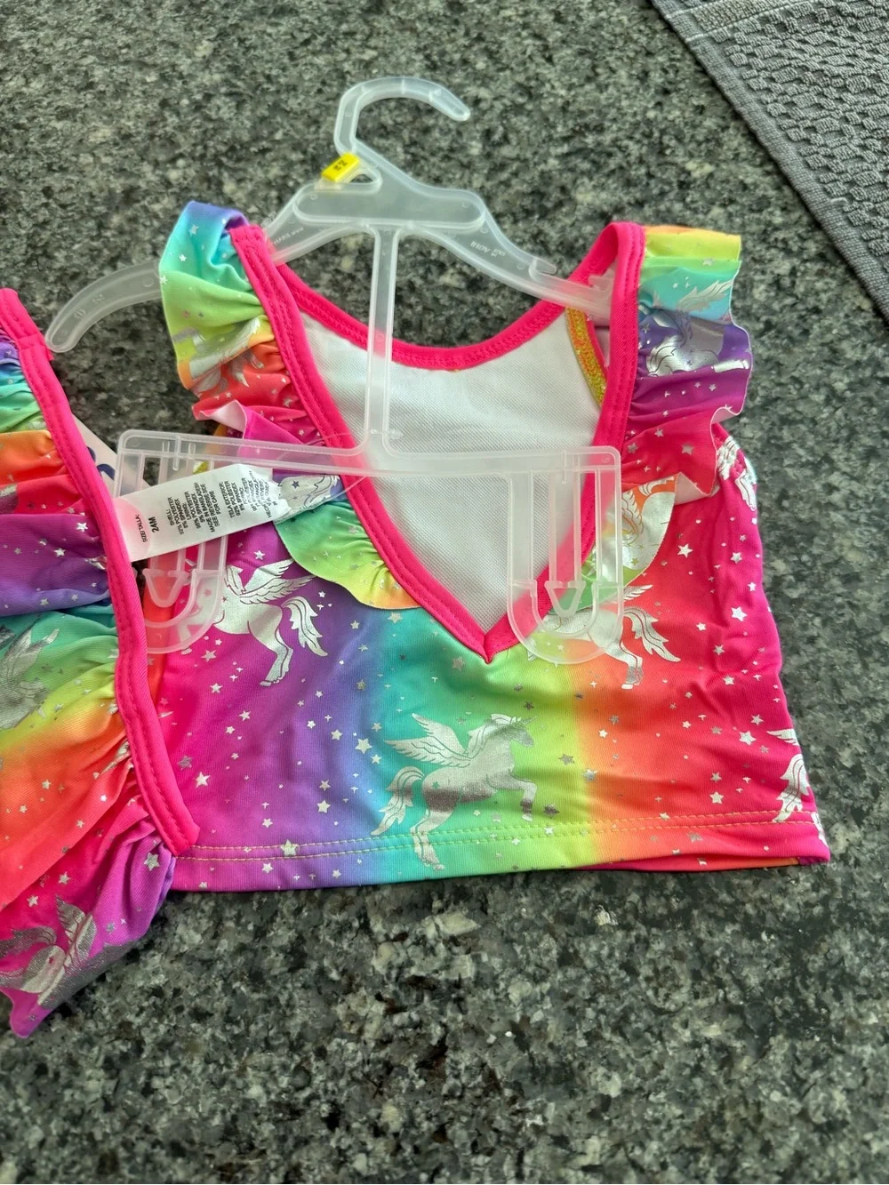NWT Girls Rainbow Unicorn Ruffle Two-Piece Swimsuit - size 24M